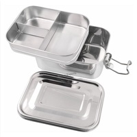 Boîte à lunch rectangulaire en acier inoxydable à double niveau, étanche, écologique, deux compartiments, capacité de 1500 ml, empilable, sans BPA, pour aliments