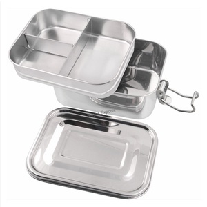 Boîte à lunch rectangulaire en acier inoxydable à double niveau, étanche, écologique, deux compartiments, capacité de 1500 ml, empilable, sans BPA, pour aliments - Product Image 2