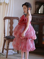 Tenues d'été pour filles 2026 Nouvelle robe de princesse mi-longue en fibre de polyester style fugitive, dos nu, motif floral, pour anniversaire