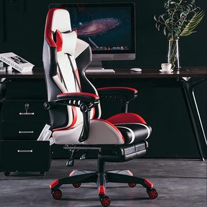 Chaise de jeu de style racing rouge, blanc et noir, ergonomique, pivotante et réglable avec repose-pieds - Product Image 6