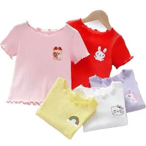 Camiseta ajustada con sensación de seda de hielo a la moda para niña, camiseta de colores cómodos