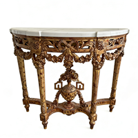Table console demi-lune en marbre sculpté rococo doré