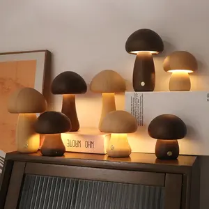 Modern Mushroom LED Night Lamp Brightness Adjustable Wooden Mushroom Touch Switch Table Night Light