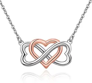 Fashion Jewelry Double Ring Color Separation and Interlocking 8-Line Pendant Necklace for Women as Gift for Mother's Day