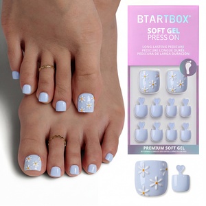 Faux ongles d'orteils carrés courts printemps-été, vente en gros, fleurs 3D, gel doux, couleur bleue unie, faits à la main, à presser, 30 pièces - Product Image 1