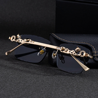 Lunettes de soleil Partagas tendance et élégantes avec logo personnalisé, sans monture, verres taillés en diamant, tête de léopard, UV400, pour hommes et femmes