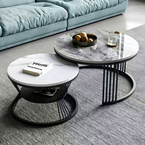 Set <span class=keywords><strong>Moderno</strong></span> Nordico Minimalista per Soggiorno, Tavolino da Caffè in Metallo Leggero <span class=keywords><strong>di</strong></span> Lusso con Piano in Marmo Rotondo - Product Image 1