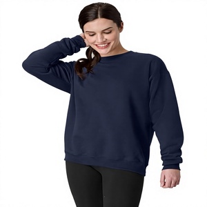 Men's Navy Crew Neck <b>Fleece</b> <b>Sweatshirt</b> Solid Color 100% Cotton Oversized Fit Casual Streetwear Pullover Breathable Eco-Friendly - Product Image 3
