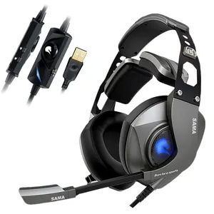 SAMA หูฟังสำหรับเล่นเกม,หูฟังสำหรับเล่นเกม USB RGB แบบมีสายตัดเสียงรบกวนได้ดีที่สุด