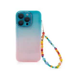 Wholesale Rainbow Phone Charm Crystal Glass Beads Mobile Phone Straps Women Wristlet String Keychain