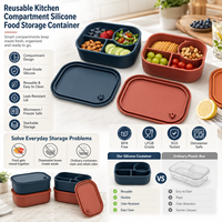 Boîte de préparation de repas réutilisable et écologique en silicone sans BPA, avec compartiments, personnalisable avec logo, chauffable, simple, OEM ODM