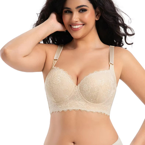Lencerí<span class=keywords><strong>a</strong></span> sexy sin costuras de encaje de gran tamaño para mujeres reunidas Con pechos antiflacidez y llantas de acero <span class=keywords><strong>Sujetador</strong></span> con hebillas traseras anchas en V profundas - Product Image 5