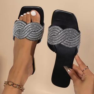 Fashion Summer New Flat Slides Women <b>Shoes</b> Comfortable Cute Casual Sandals Ladies Rhinestone Slipper - Product Image 1