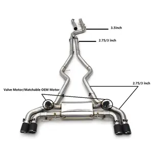 Sistem knalpot knalpot otomotif, pipa knalpot otomotif, sistem knalpot belakang kucing stainless steel 304 untuk BMW M340i M440I 3.0T 2019-2022