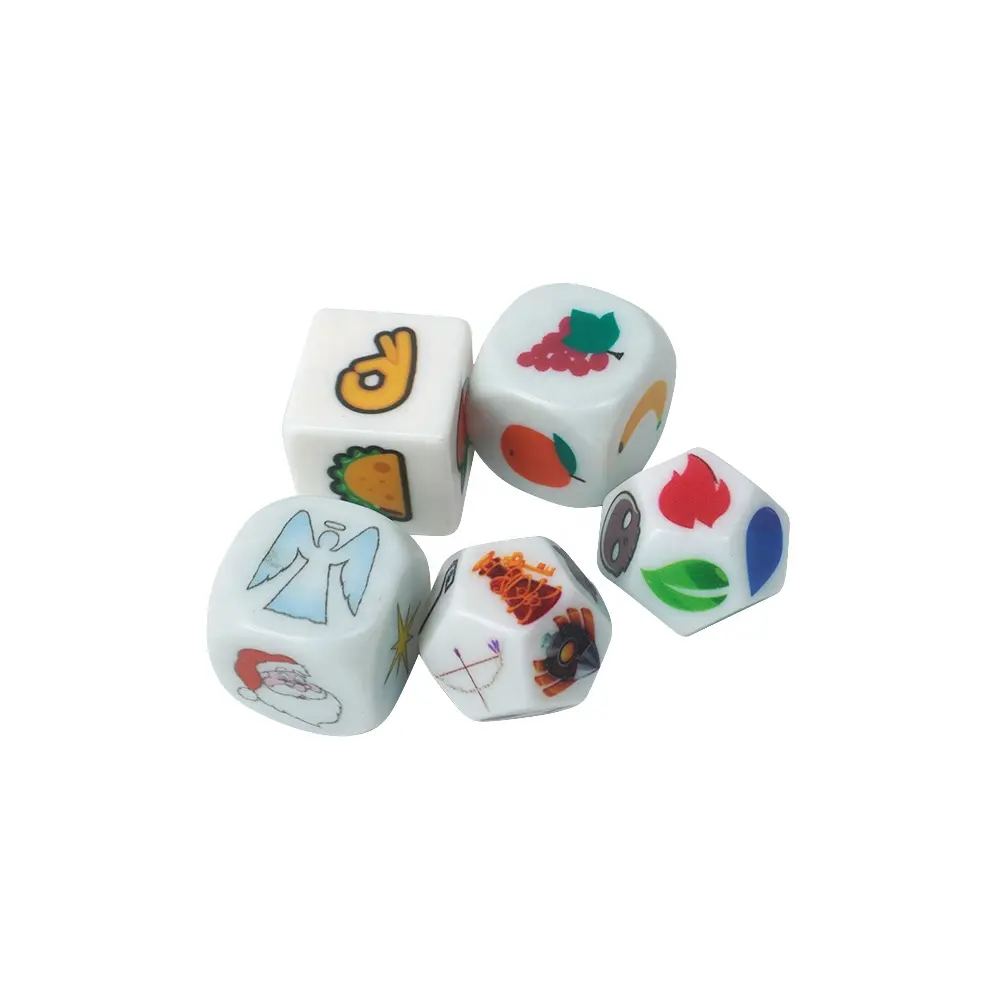 Groothandel Custom D6 D12 Zijdig Of D10 Witte Parel Dobbelstenen 24 25Mm Gekleurde Afdrukken Acryl Dices 10G 16G Voor Grappige Spelen Spel