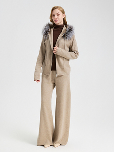 QC25070 Conjunto de <span class=keywords><strong>chándal</strong></span> de abrigo de lana con capucha de piel de zorro plateado natural para <span class=keywords><strong>mujer</strong></span> - Product Image 2