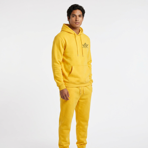 Ensemble de survêtement unisexe jaune SPARKWELL INDUSTRY avec capuche, sweat à fermeture éclair intégrale et pantalon de jogging à cordon de serrage en coton et polyester - Product Image 1