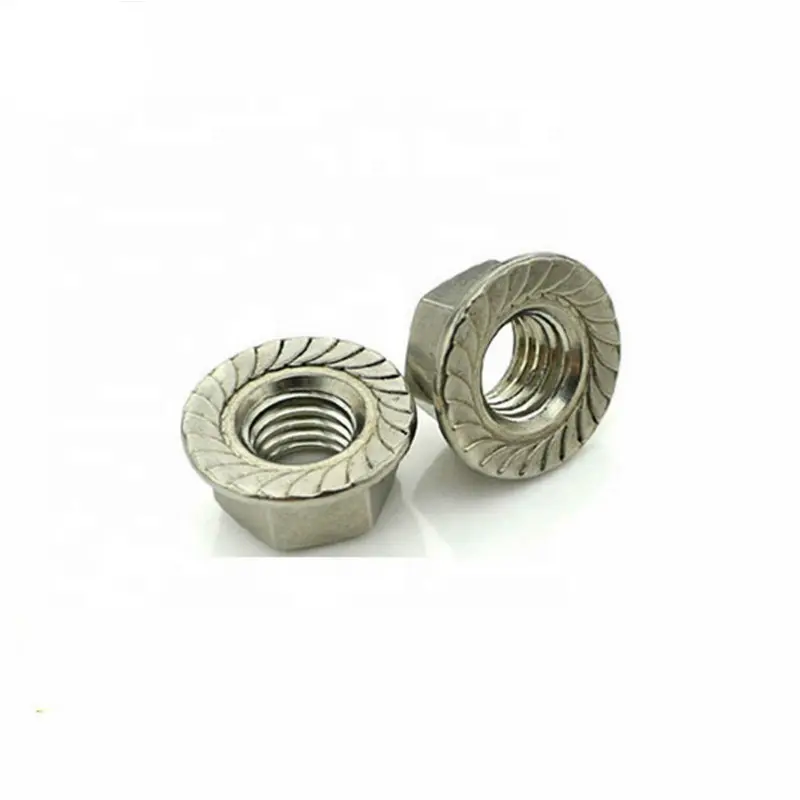 China wholesale DIN6923 m7 m8 m10 m16 serrated knurled self-locking hexagon nut stainless steel A2 A4 hex flange nut