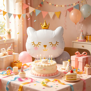Party Love Balloon Cat White 56cm Foil Party Decoration Cartoon-shaped cat head Balloon with silk screen printing - Product Image 3