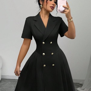 Abito Estivo Vintage da Donna AliExpress, Nuovo Modello a Mezza Lunghezza in Tinta Unita con Inserti in Poliestere, Stile Europeo e Americano - Product Image 1