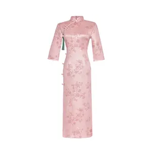 Vestido chinês tradicional cheongsam qipao, vestido retrô camada de pele com fenda alta