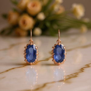 Orecchini Pendenti E2038 Rossi con Taglio Ovale, in Oro Massiccio 18K con Montatura a Griffe, Gioielli Classici da Sposa per Donna - Product Image 2