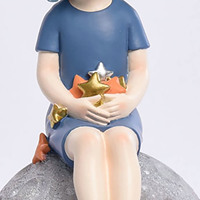 Maison moderne Art créatif Statue en résine Accessoires de décoration pour fille Accessoires de décoration de bureau Figurine de fille avec lune