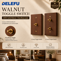 Sakelar dan Stopkontak Dinding Kayu Walnut Solid DELEFU, Sakelar Toggle Kuningan Murni, Stopkontak US, USB A Tipe C 20W Pengisian Cepat 1 2 3 Gang