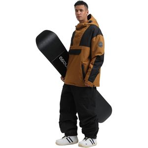 Veste de snowboard personnalisée pour homme, imperméable 15K, coupe ample, avec capuche, design color block, logo sur la manche gauche - Product Image 4