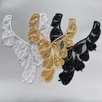 Applique en strass, applique en sequins, tissu en maille polyester à sequins, dentelle brodée de perles dorées, minimaliste, pour couture de mariage et de fête