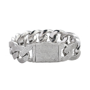 20Mm Large Cuban <b>Bracelet</b> With Four Rows of Zirconium Box Buckle Cuban <b>Bracelet</b> <b>Copper</b> Inlaid With Zirconium Tanjing Fashion - Product Image 4