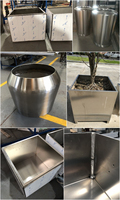 Vas bunga logam mulut lebar, pot luar ruangan bentuk persegi panjang penanam persegi stainless steel