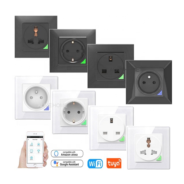 Великобритании ЕС FR Европейский универсальная настенная розетка стекла PC Сенсорная панель 16A Alexa Google Voice дистанционное управление Tuya Wi-Fi умная розетка