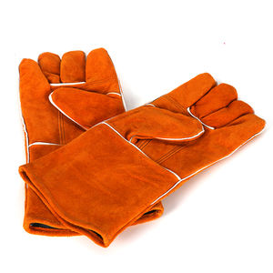 Guantes de soldadura de cuero naranja Protección de manos resistente al calor Guantes de soldadura de trabajo de seguridad Guantes de cuero dividido de vaca - Product Image 2