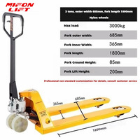 Montacargas Manual MIFONLIFT, Transpaleta Hidráulica, Capacidad de Carga y Descarga de 3 Toneladas, Carretilla Manual Pequeña