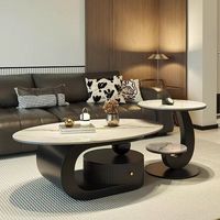 Table basse ovale noire moderne avec tiroir et ensemble de table d'appoint ronde, meubles de salon