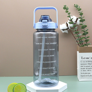 Large Capacity Transparent Straw <b>Water</b> <b>Bottle</b> 2000ml Reusable Outdoor Sports <b>Bottle</b> <b>With</b> <b>Time</b> Markings - Product Image 5