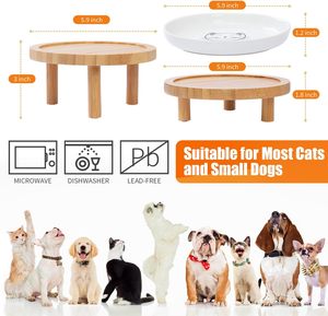 Bols surélevés en céramique peu profonds en bois personnalisés <span class=keywords><strong>station</strong></span> d'alimentation pour chien en bambou pour chats d'intérieur - Product Image 3