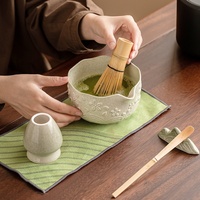 Ensemble de thé matcha en céramique personnalisé, style japonais, fouet à matcha rose, support, cuillère en bambou, tamis, 7 accessoires pour le matcha