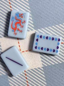 Stock Cornflower Blue Acrylic Mahjong Set Modern Dragon <b>Tower</b> Design Folding Legs Portable Traditional Chinese American Dual-Use - Product Image 2