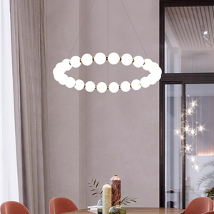 Lampadario <span class=keywords><strong>a</strong></span> Sospensione LED con Sfera in Acrilico, Forma di <span class=keywords><strong>Collana</strong></span> Dorata di Lusso, Moderno per Soggiorno e Camera da Letto - Product Image 2