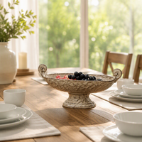 FLOLENCO Bol à fruits en céramique sur piétement avec poignée en spirale, fait main, texturé, style Wabi Sabi, compotier décoratif pour centre de table