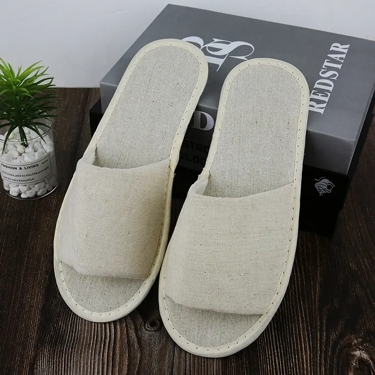 Zapatillas de algodón y lino para adultos, cómodas y transpirables, con punta abierta, antideslizantes, de Hotel, respetuosas con el medio ambiente, 11 pulgadas