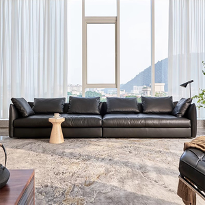 Ensemble de canapés modernes modulaires italiens <span class=keywords><strong>en</strong></span> cuir noir Meubles de salon modernes Sofa d'angle sectionnel <span class=keywords><strong>en</strong></span> cuir véritable <span class=keywords><strong>en</strong></span> forme de <span class=keywords><strong>L</strong></span> - Product Image 4