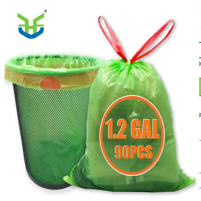 Kendi Logo ile özel toptan çöp torbaları süpermarket Bin 5 13 30 39 galon biyobozunur plastik İpli çöp çöp torbası