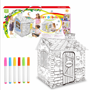 dessin jouet grand <span class=keywords><strong>3D</strong></span> d'artisanat pour enfants playhouse fait main graffiti papier carton maison de jeu pour enfants à colorier - Product Image 1