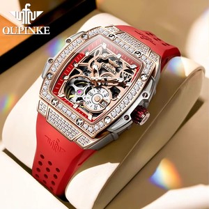 Montre automatique pour femme OUPINKE, squelette mécanique, bracelet rouge, mode, diamants, cristal, pour soirée et banquet - Product Image 1