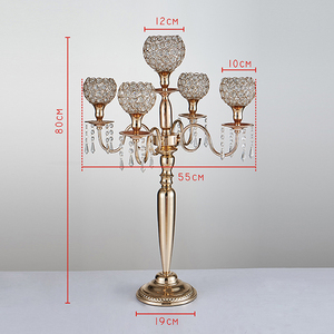 Porte-bougies votives hauts faits à la main en <span class=keywords><strong>cristal</strong></span> et métal doré/argenté à 5 bras, tailles personnalisées en gros pour mariages - Product Image 5