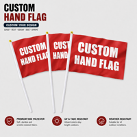 Drapeau à main personnalisable 100% polyester avec logo sur mesure, petit drapeau miniature à agiter avec mât en plastique ou en bois