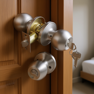 Poignée de porte ronde en nickel satiné Vevor avec serrure à clé pour chambre, salle de bain, porte en acier. - Product Image 2